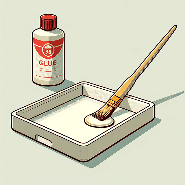 applying decoupage glue on a tray with a brush