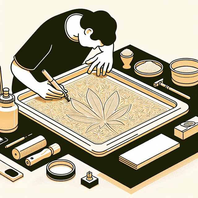 applying finishing touches to an engraved weed tray