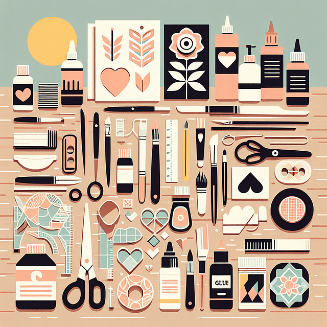 a collection of decoupage materials on a worktable