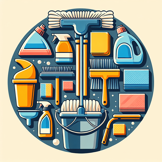 cleaning supplies arranged in a circle