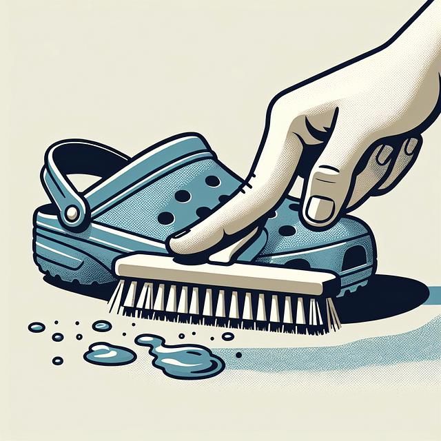 hand scrubbing Crocs with a brush