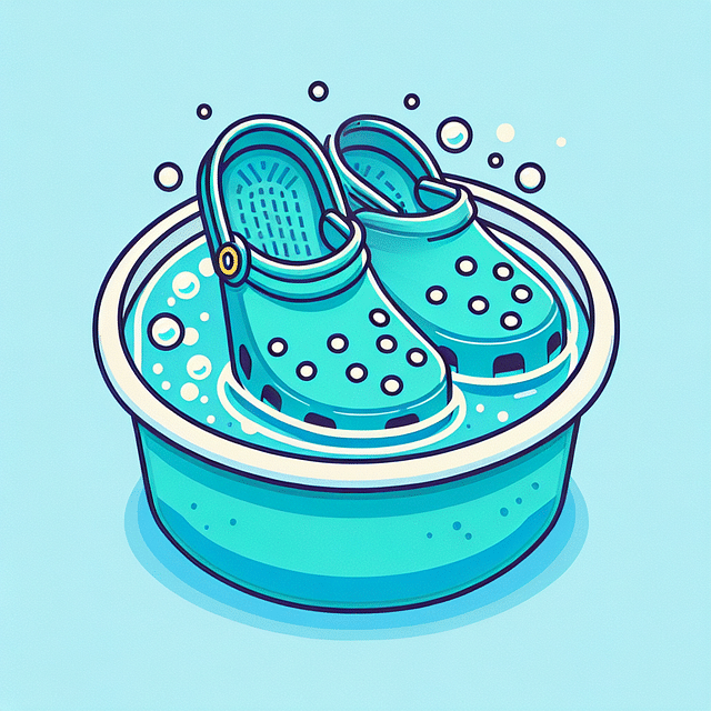 Crocs soaking in a bubbly water basin