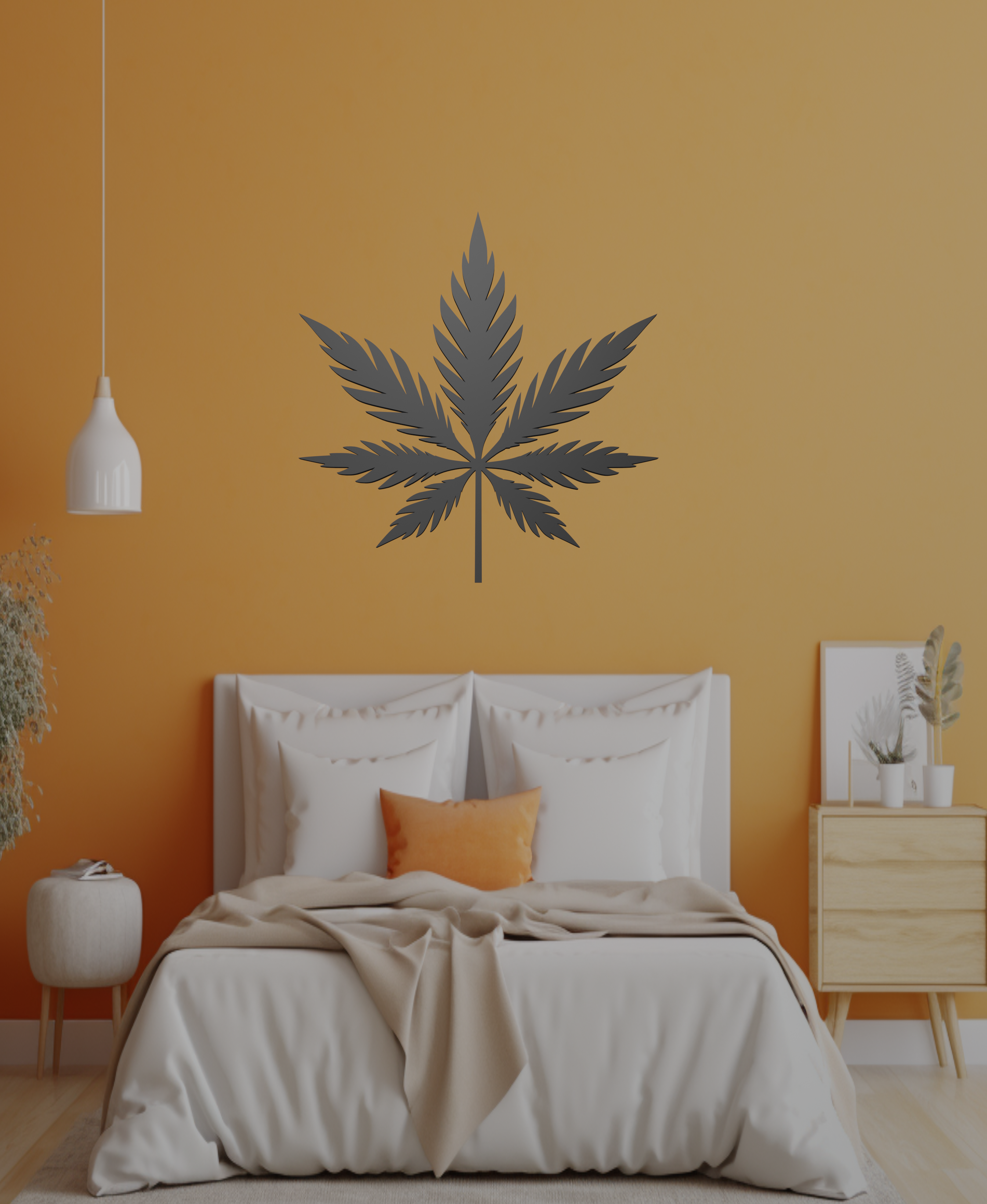 minimalist cannabis leaf pillow
