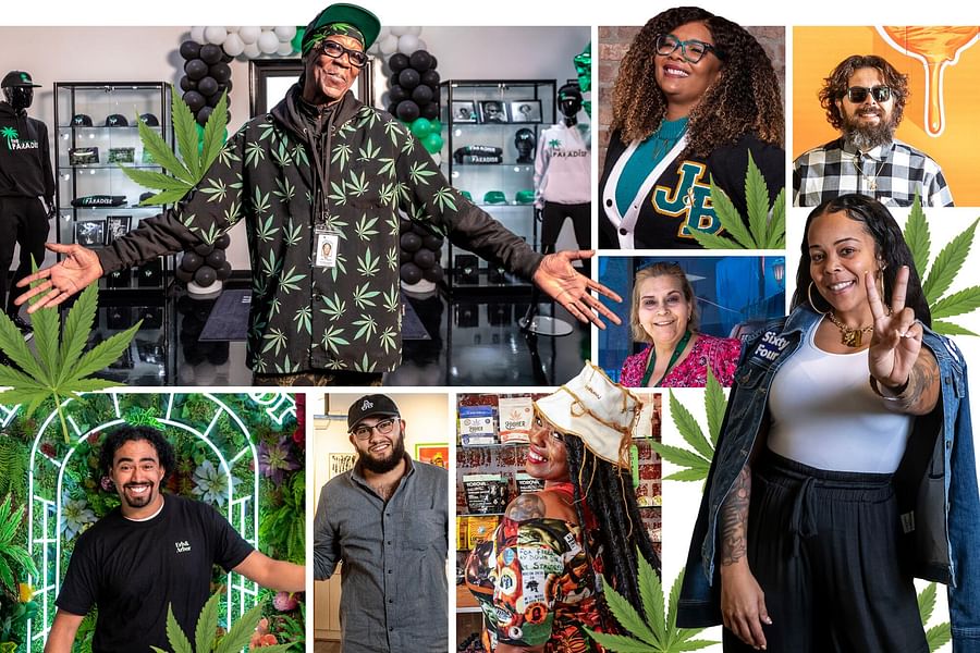 Collage of various weed-themed apparel and accessories