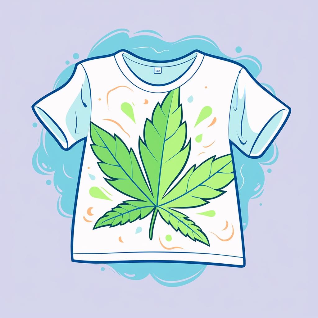 Weed leaf stencil positioned on a t-shirt, held in place with masking tape.