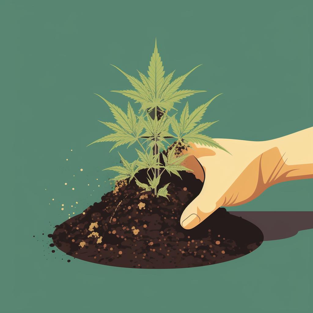 Hands filling a weed cone with ground weed.