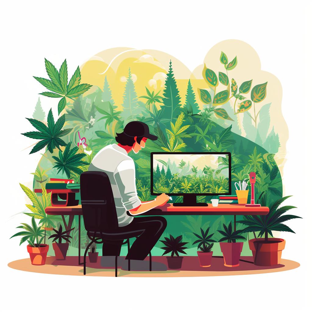 A person browsing through different weed art designs on a computer